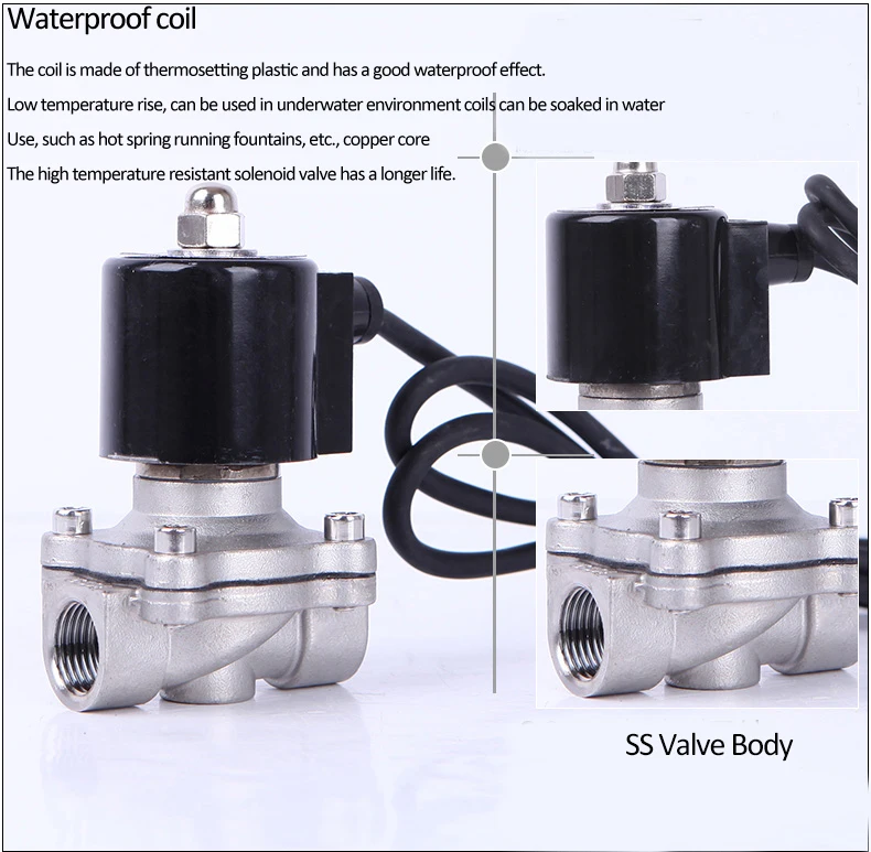 Detalhe 4 de Válvula solenoide 2 inch stainless steel underwater waterproof fountain solenoid valve 220V 12V 24V IP68 underwater solenoid valve Pneumática