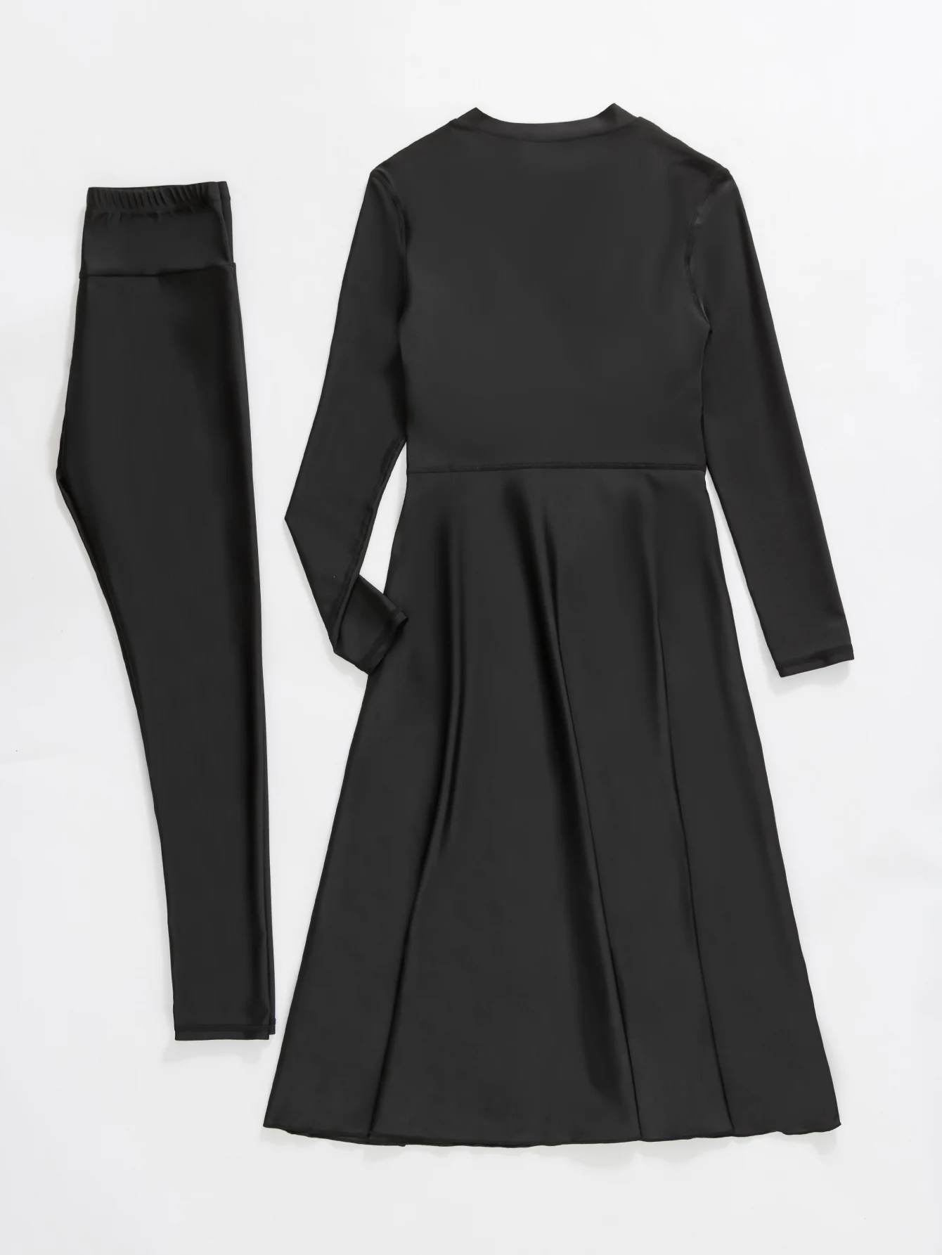 2pcs Muslim Burkini Modest swimsuit  with Black Long Sleeved Dress All Covered Retro Women Swimwear Beach swimsuit SPF50+