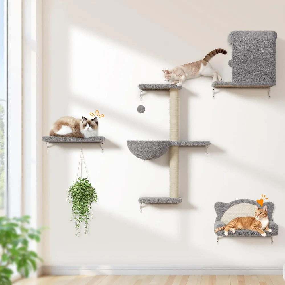 

Cat Wall Shelves 4-in-1 Modern Climbing Wall Furniture Set for Cats with Scratching Posts, Cat Bed & Sofa, Space-Saving Perch fo