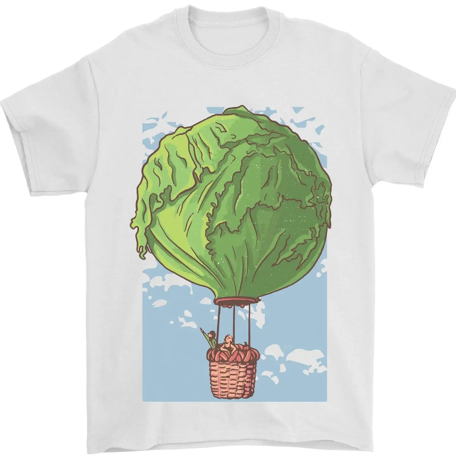 Camiseta divertida con estampado de globo aerostático de lechuga para hombre, 100% algodón, estilo vintage lavado, para uso diario, gráfico, elegante, moda urbana