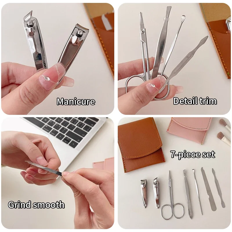 Portable nail trimming set beauty and nail enhancement tools 7-piece set household stainless steel bracket filing tool