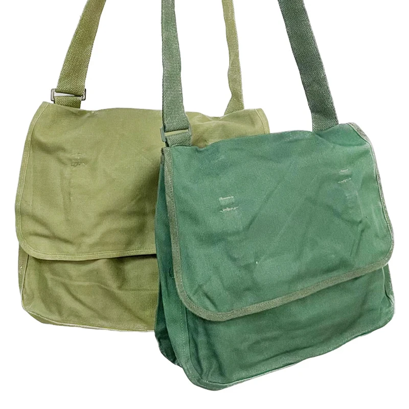 Vintage Olive Green Canvas Shoulder Bag Small Book Bag Single Strap Bag Adjustable Strap Wear Resistant Male Female Universal