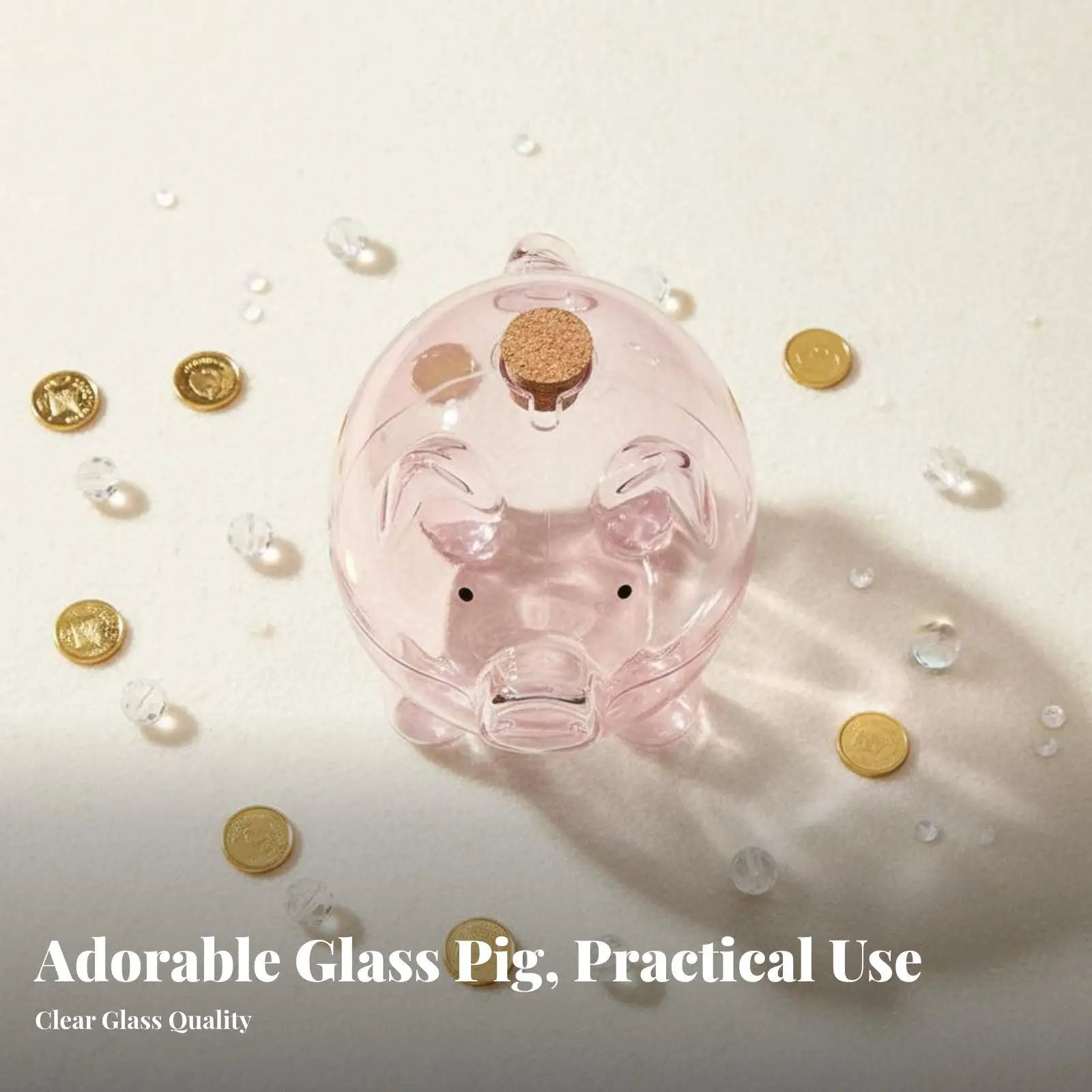 Practical Pig Shaped Money Bank Transparent Glass Jar with Cork for Storing Coins Candy Office Bits