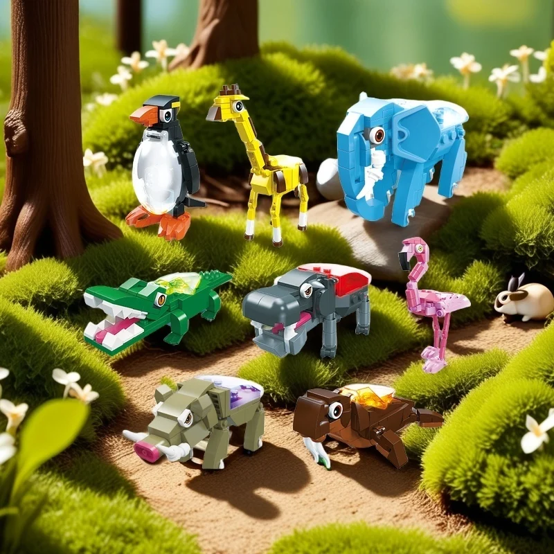 

Zoo Wild Animals LED Building Blocks STEM Educational Toys Portable Light-up Models Creative Birthday Gifts for Boys and Girls