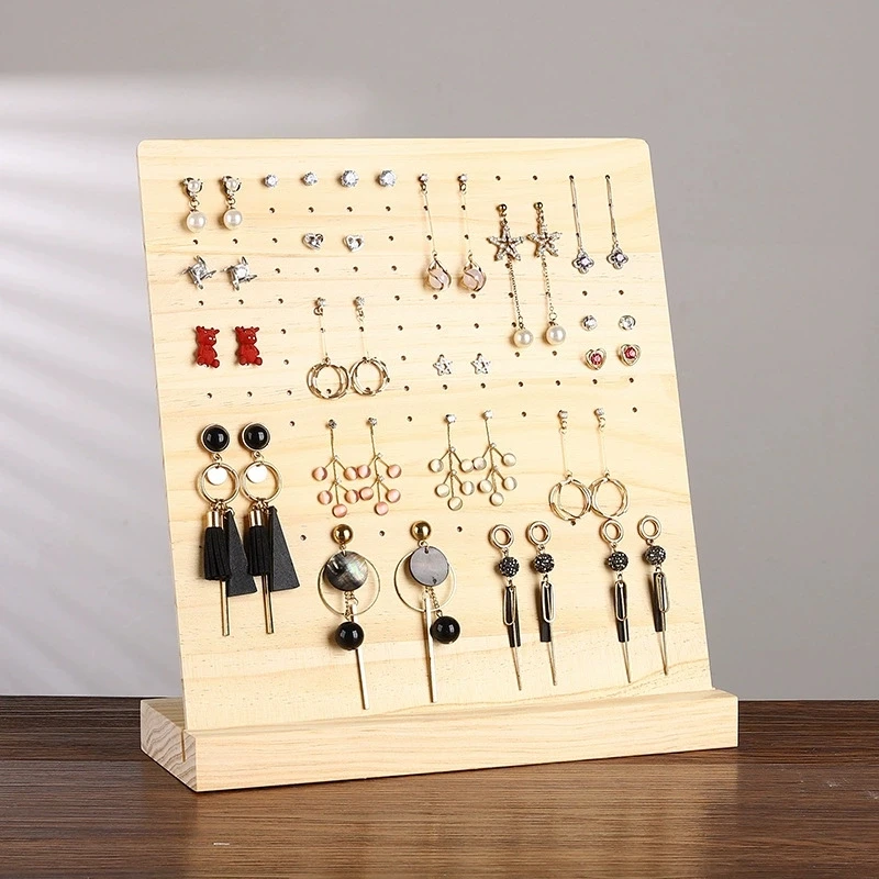 

Fashion 120 Holes Wood Earrings Display Stand Ear Stud Dangle Earring Jewelry Storage Rack Counter Window Showcase Prop