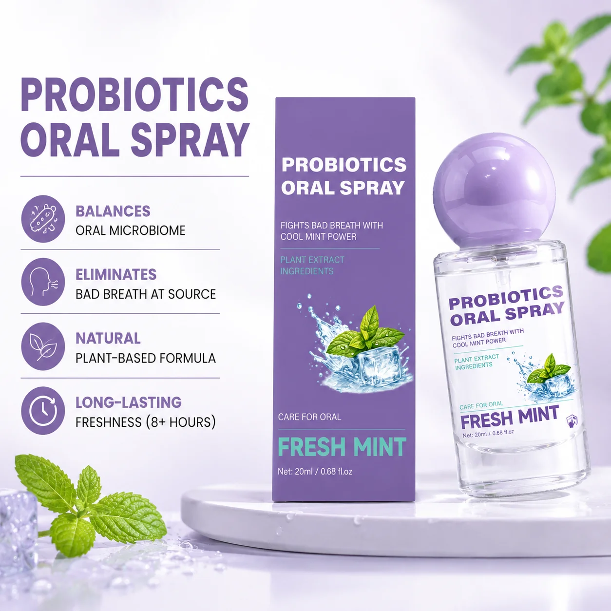 1/3/5 Stück Probiotisches Frische-Minz-Mundspray, Erfrischendes Atemfrische-Mittel für die tägliche Mundpflege, Schnelles & Praktisches Mundspray mit C – Detail 1