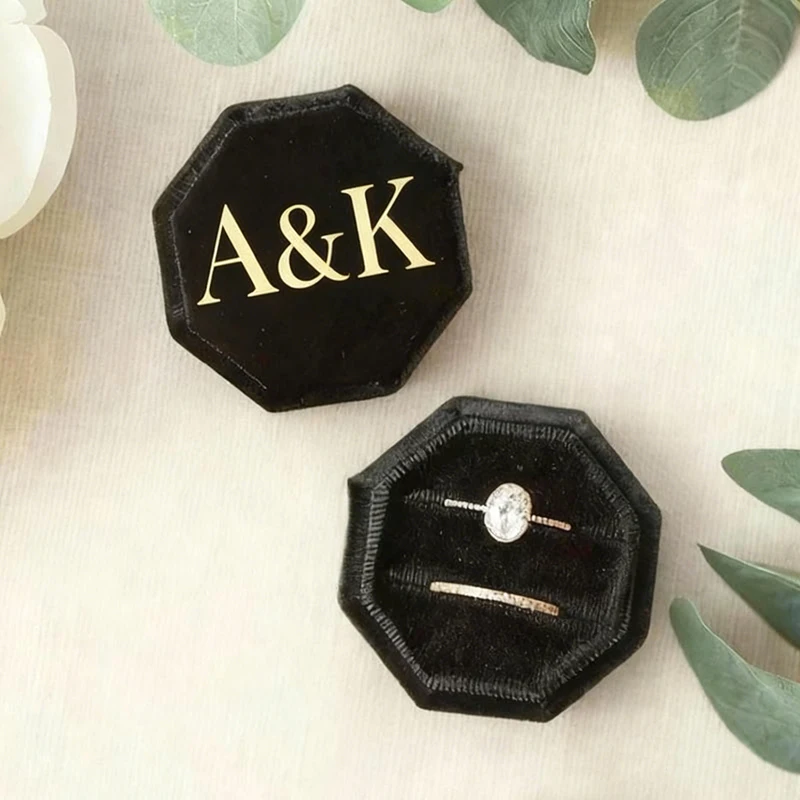 

Personalized Wedding Ring Box Engagement Ring Box Ring Box Proposal Custom Ring Box Black White Velvet Ring Box Double Ring Box