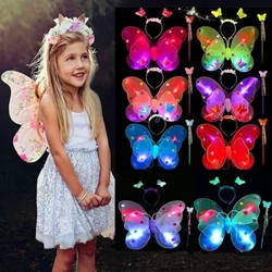 3Pcs/Set Double Layers Girls Led Flashing Light Fairy Butterfly Wing Wand Headband Costume Toy Gift Halloween Decoration