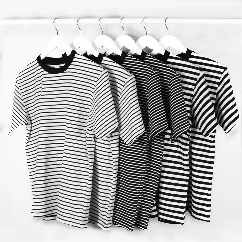 Japanese Vintage Nostalgic Striped T-Shirts For Men And Women Short-Sleeved Cotton Men\'s Loose Half-Sleeved Sea Soul Shirt