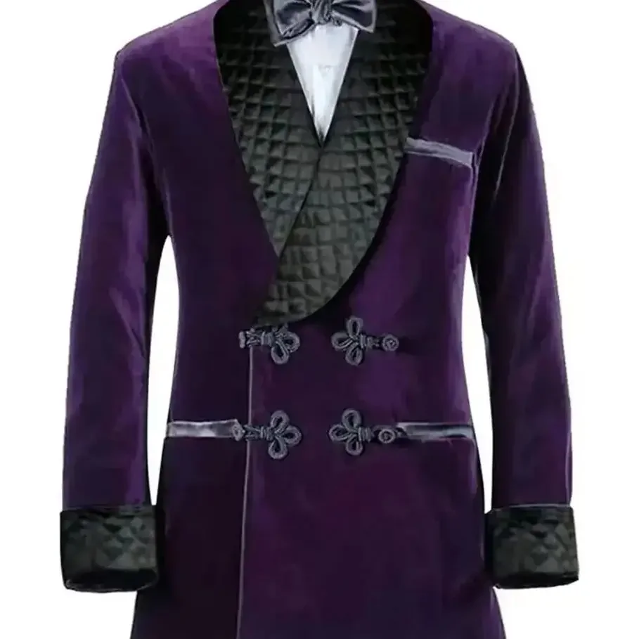 Purple Velveteen Men Suit Jacket Fashionable Chinese Knot Button Large Lapel Male Blazer Single Piece