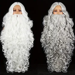 Boże narodzenie Cosplay peruka syntetyczna krótkie włosy białe/Grey Santa Claus broda Unisex mężczyźni kobiety impreza element ubioru rekwizyty Cosplay akcesoria