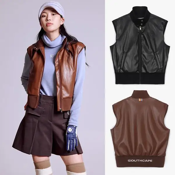 

New Arrival Authentic Golf Apparel Women's Sleeveless Vest Eco-Leather Casual Solid-Color Jacket Vest