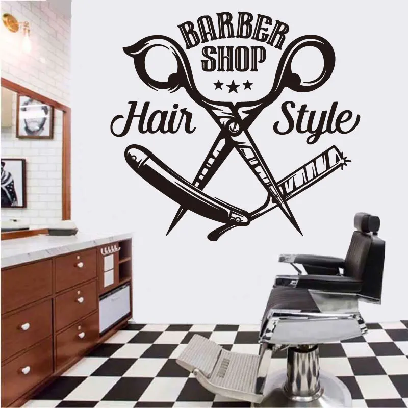 Barber Shop Wall Sticker Men Barber Shaving Hair Salon Clubhouse SPA Glass Window Shop Signboard Art Deco Vinyl Wall Decal MF55