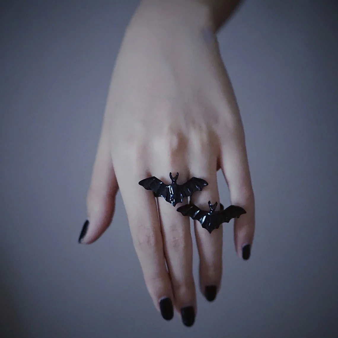 Black Bat Ring Black Gothic Ring Bat Jewelry Halloween Vampire Ring Witchy Alternative Goth Gothic Style Adjustable Ring Punk