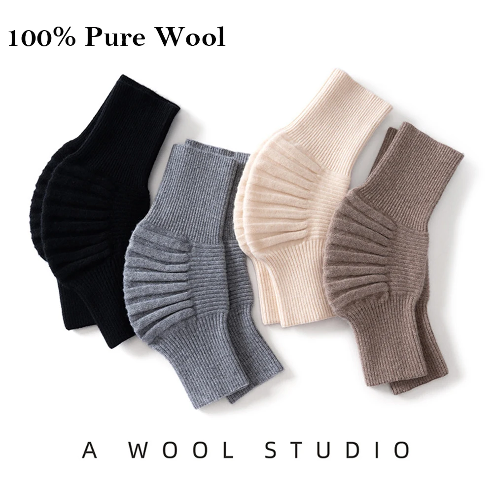 100% Pure Wool Knee Sleeve Light Weight Solid Winter Coldproof Warm Wool Knitted High Kneecap Protectors Leg Warmers All Season