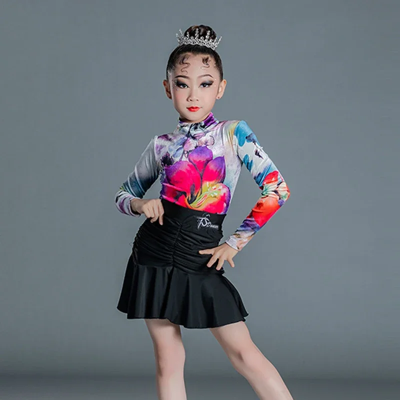 

Children'S Latin Dance Dresses For Girls Ballroom Dancing Clothes Long Sleeves Velvet Split Suit Salsa Tango Dance Wear SL5541