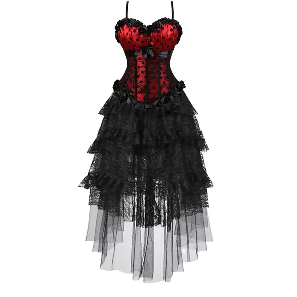 Corset Skirt Gothic Bustier Dress Padded Corsage Sexy Strap Polka DOTS Corsets Outfits Party Clubwear Plus Size Rave Costumes