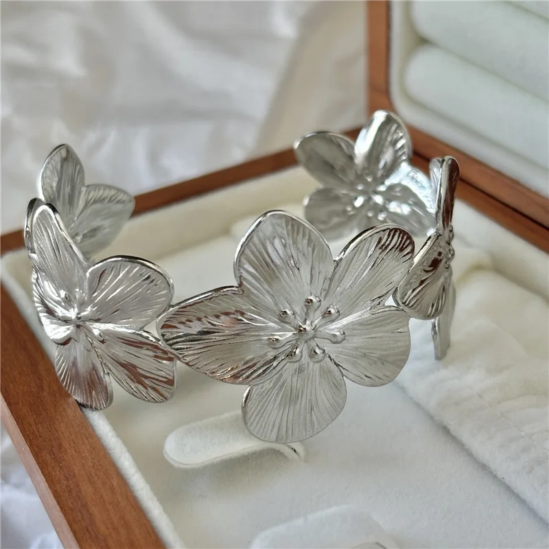 LATS New Personality Wide Flower Bracelet Opening Geometric Adjustable Hand Jewelry Wholesale image 6