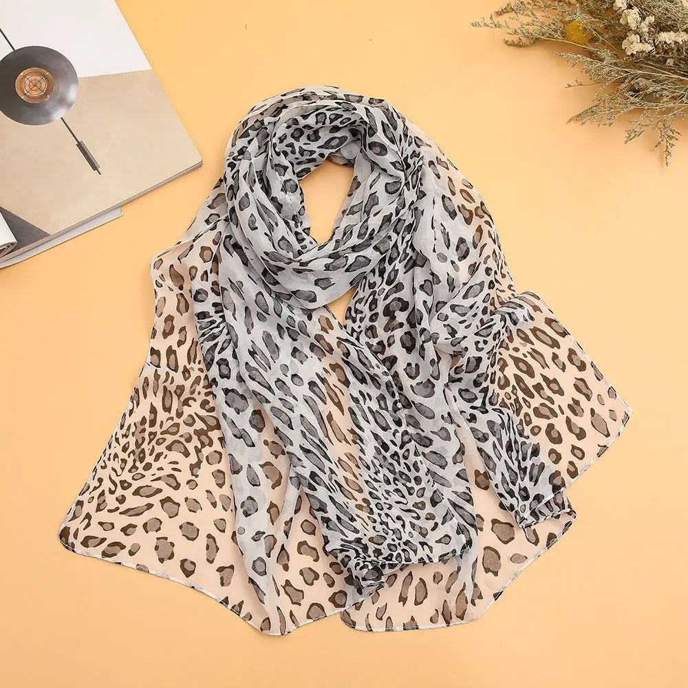 New Leopard Printing Chiffon Scarf Thin Soft Sunscreen Shawl Long Female Wrap Shawls