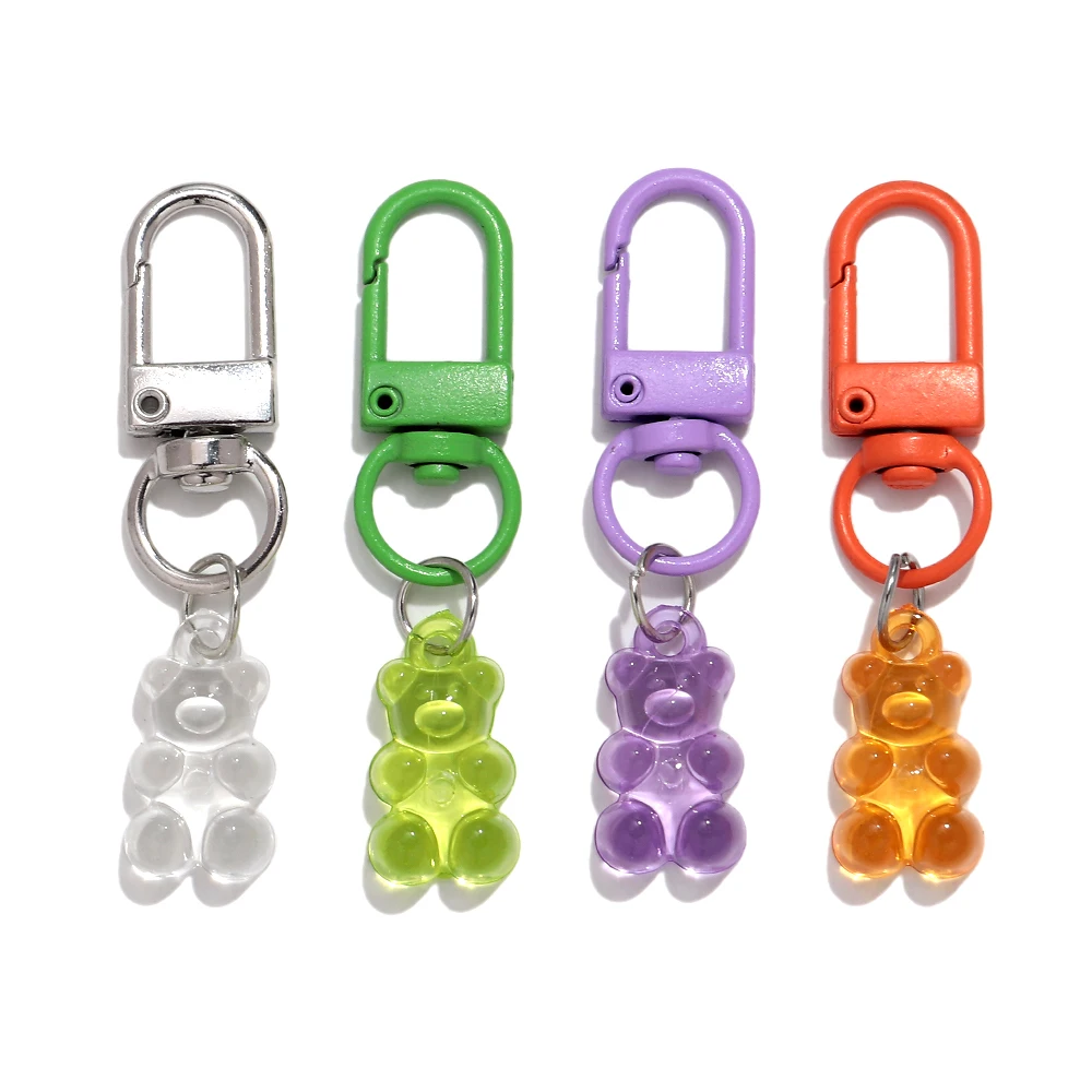 5Pcs Cute Y2K Resin Bear Keychain Key Ring Pendant for Car Key Holder Women Girls Handbag Decor DIY Jewelry Gift