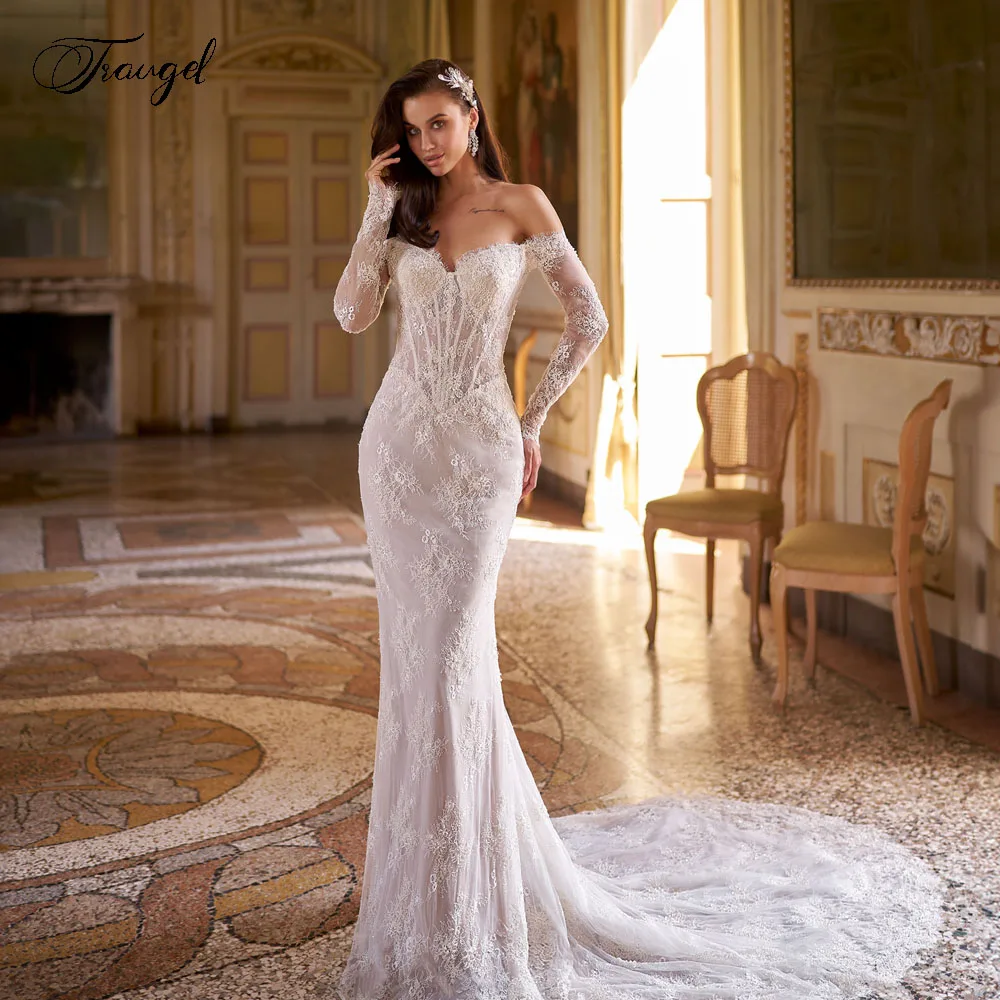 

Customized Off The Shoulder Sexy Mermaid Wedding Dresses Lace Embroidery Vestido De Novia For Women Vintage Robe De Mariee