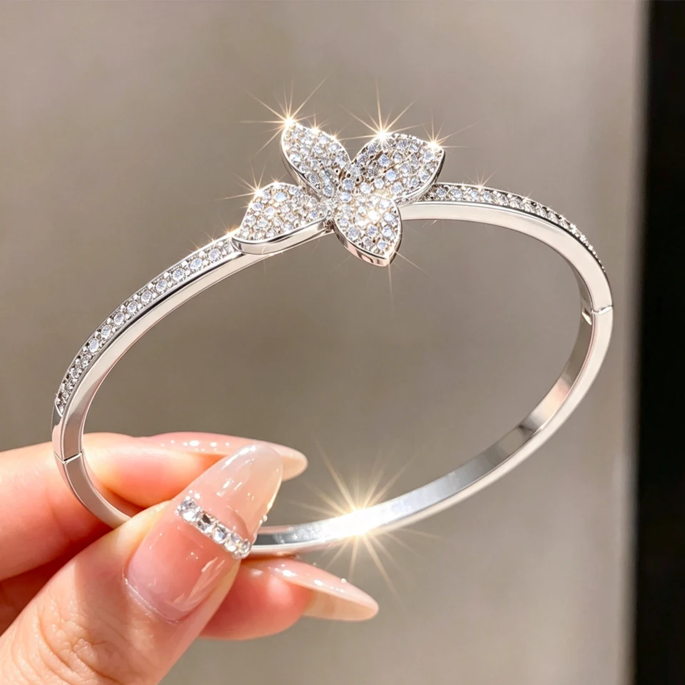 ZAKOL Classic Luxury Full Micro Paved Zirconia Leaf Charm Bracelet Bangle for Women Bridal Hand Bracelets Wedding Jewelry