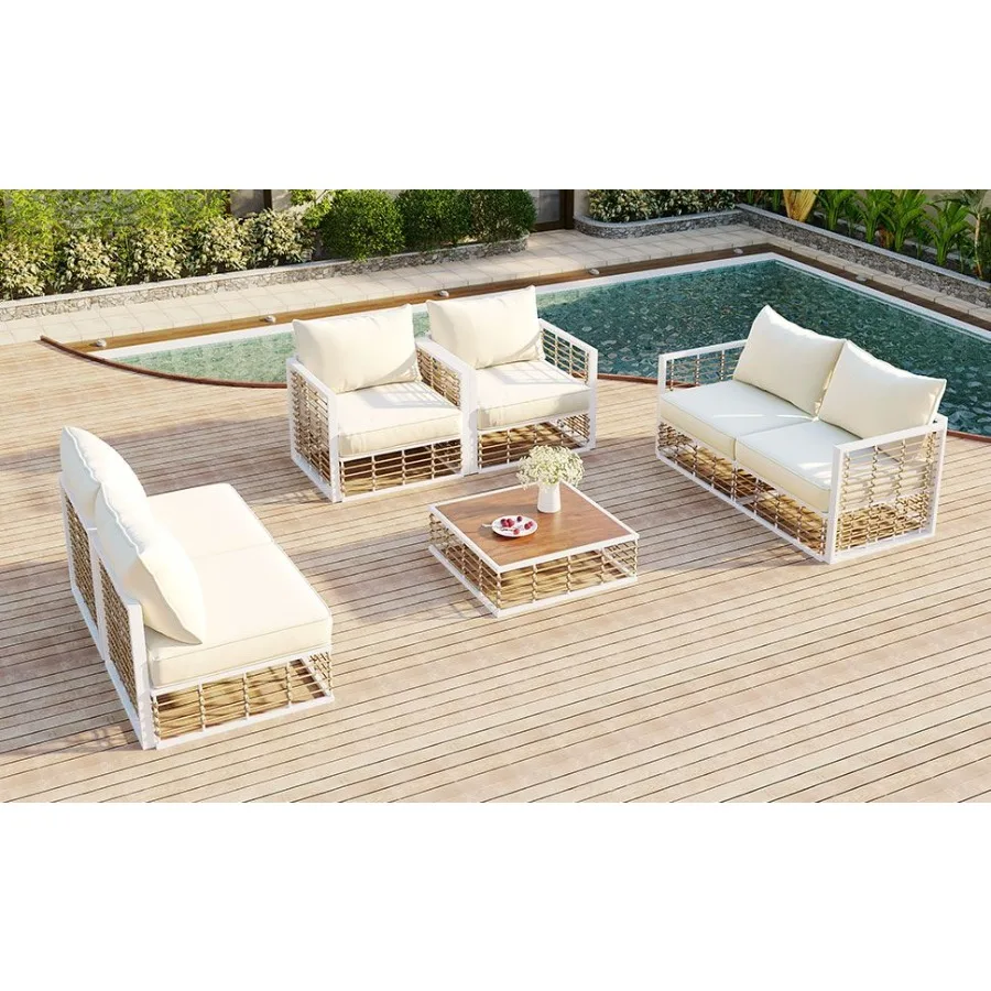 TOPMAX Modern Minimalist 7Piece Metal Patio Sectional Sofa Set AllWeather Garden Conversational Furniture Set with Thick Cushio