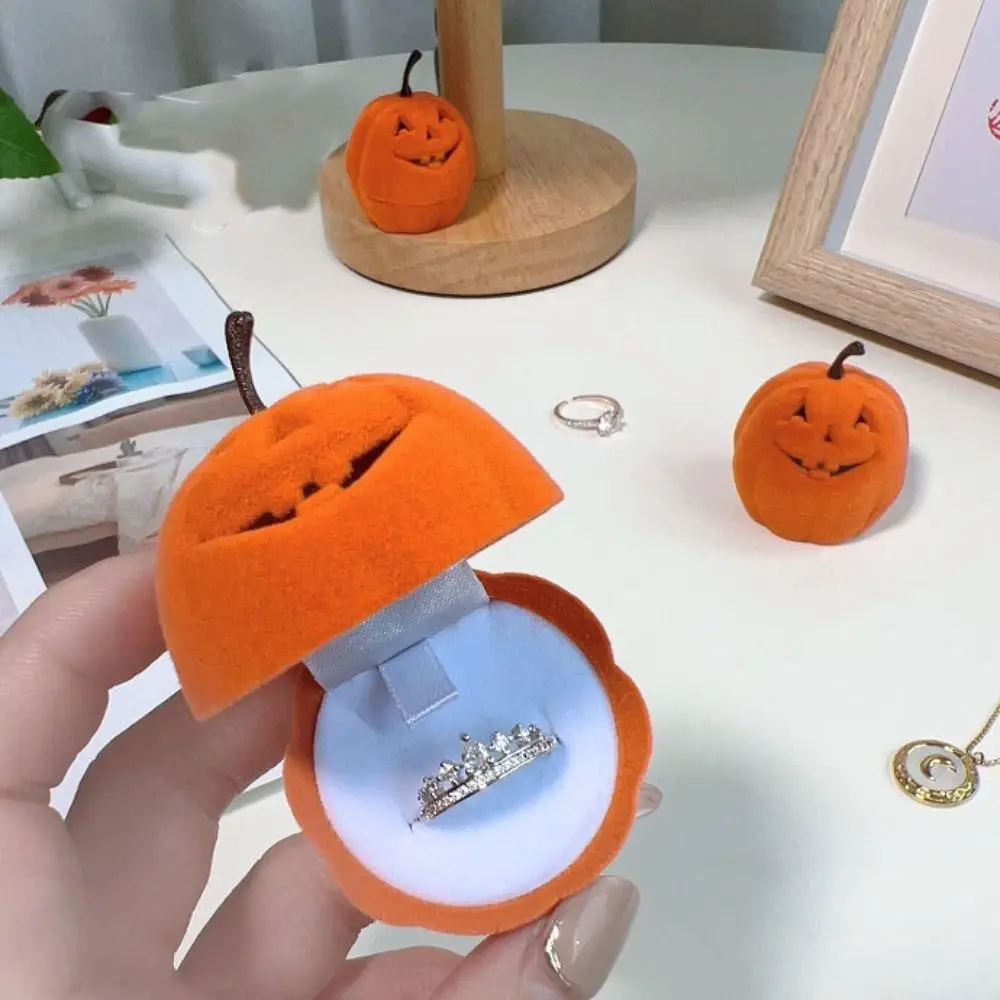 Fashion Velvet Pumpkin Ring Box Halloween Dustyproof Necklace Holder Funny Organizer Jewelry Display Case Festival Decorate