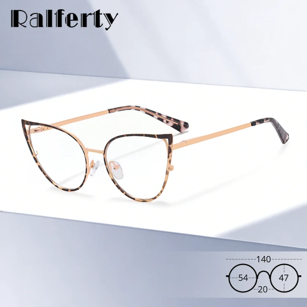 Ralferty Retro Designer Cat Eye Women's Eyeglass Frame Female No Graduated Glasses Vintage Ladies Metal Eyewear Anti Blue Light
