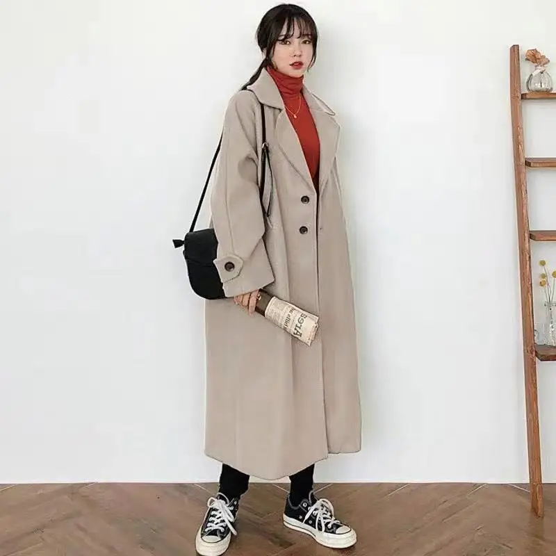 Casual Warm Woolen Coat Oversize 2023 Spring Women Coat Female Long Coat Fashion Korean Preppy Style Retro Versatile Windbreaker