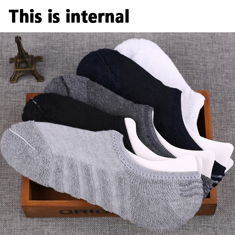 5 Pairs/Lot Men Towel Bottom Boat Socks Sport Sweat Breathes Silicone Anti-Slip Lnvisible Socks Spring Summer New Fashion