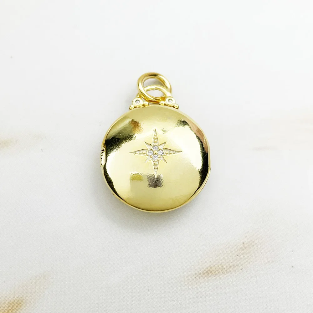 Pendant Round Locket Medaillon With Star Openable 925 Sterling Silver Golden Fine Jewelry Accessorie Fit Necklace Love Gift