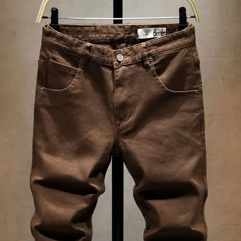 Y2Kfashion new men's jeansY2K  washed with nostalgia Elastic slim zipper decoration retro khaki jeans designer high-quality