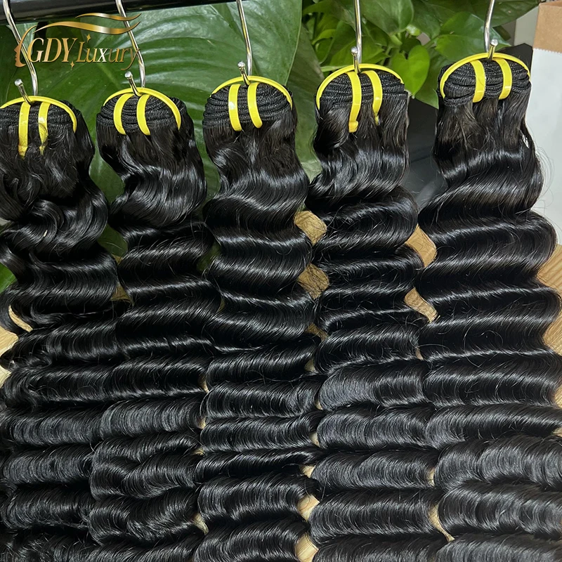 Bundles de cheveux humains Deep Wave, 100% cheveux humains bruts, non transformés, cheveux bouclés vietnamiens, 12-32 ", 12A At