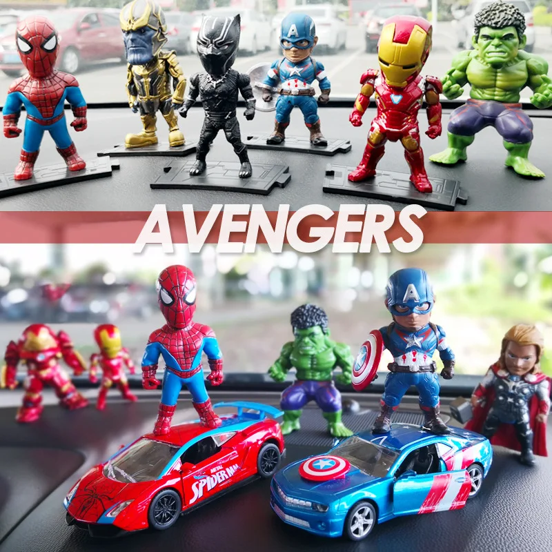 6 unids/set de Los Vengadores de Marvel, Pantera Negra, Thanos, Iron Man, Spider Man, Capitán América, modelos de personajes de Hulk, escritorio para