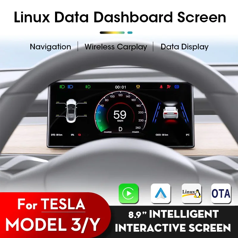 Model Y Front Display Carplay Speedometer Head Up Air Vent HUD Instrument Cluster Tesla 3 F9 Driver Dashboard RWD Screen