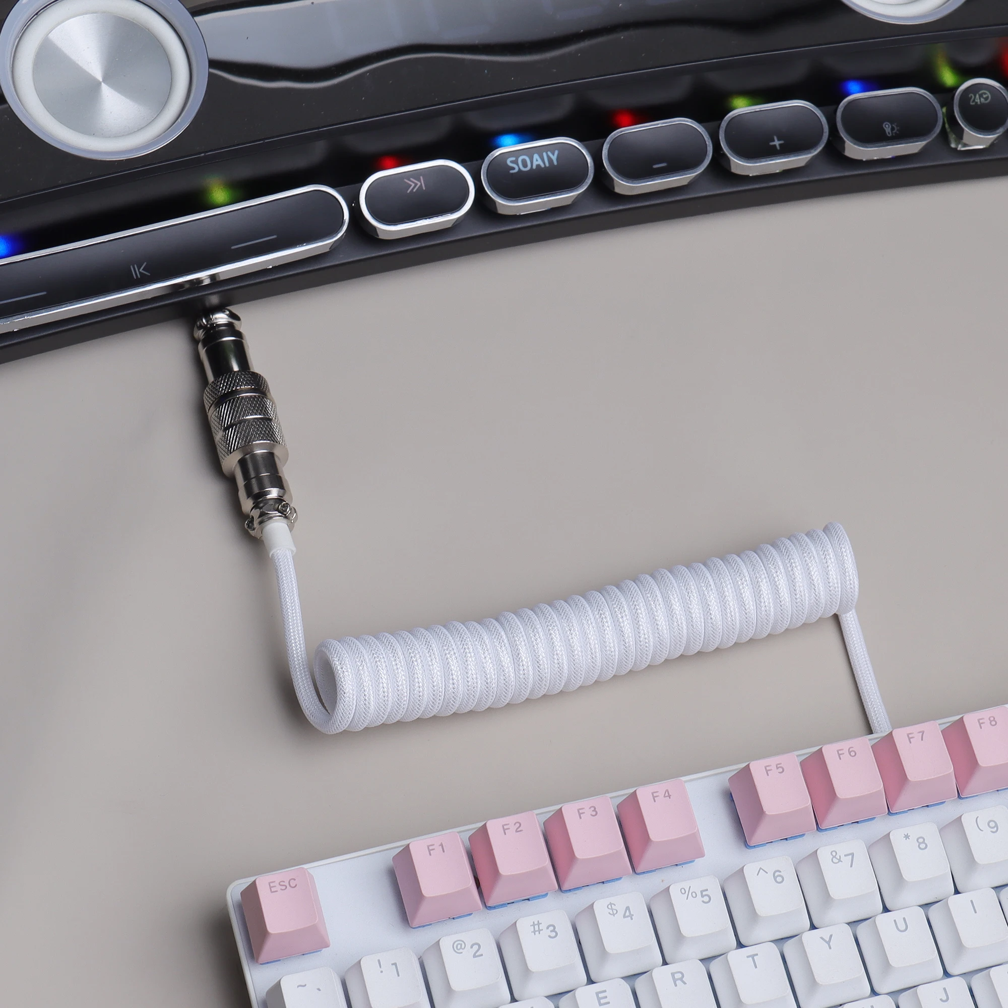 【LANO】Mechanical Keyboard Aviator Cable with Gx16 Aviation Connector USB to Type C Keyboard Coiled Braided Cable New