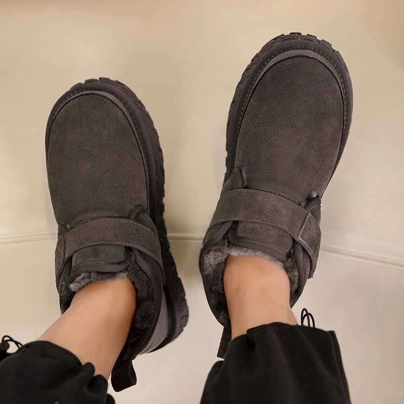 

Couple's Large-sized Flat-bottomed Fleece Short Warm Comfortable and Soft Solid Color Winter Outdoor Mid-calf Snow Boots