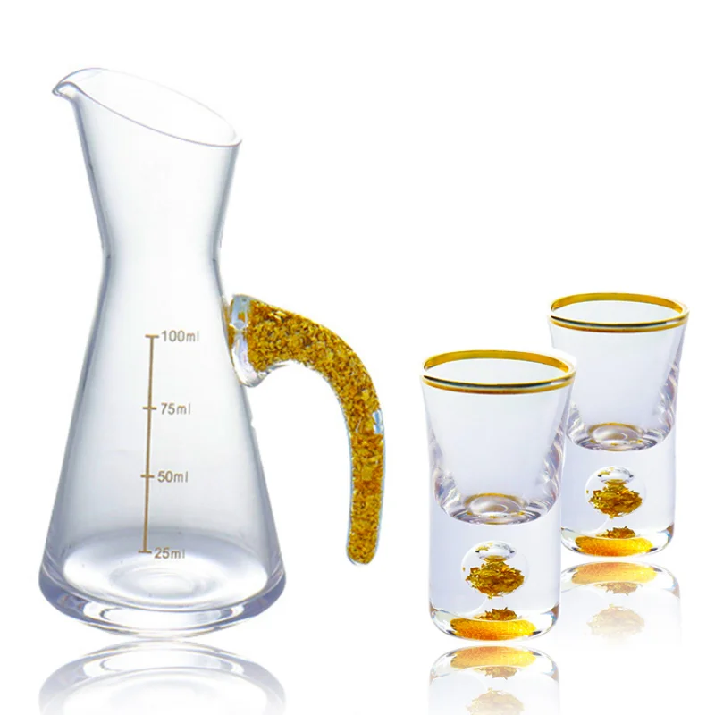 High Quality 15-100ml Diamond Gold Foil Bar Set 1 Wine Decanter 2 Shot Glass Whiskey Shochu Sake Vodka Jug Cup Boutique Gift