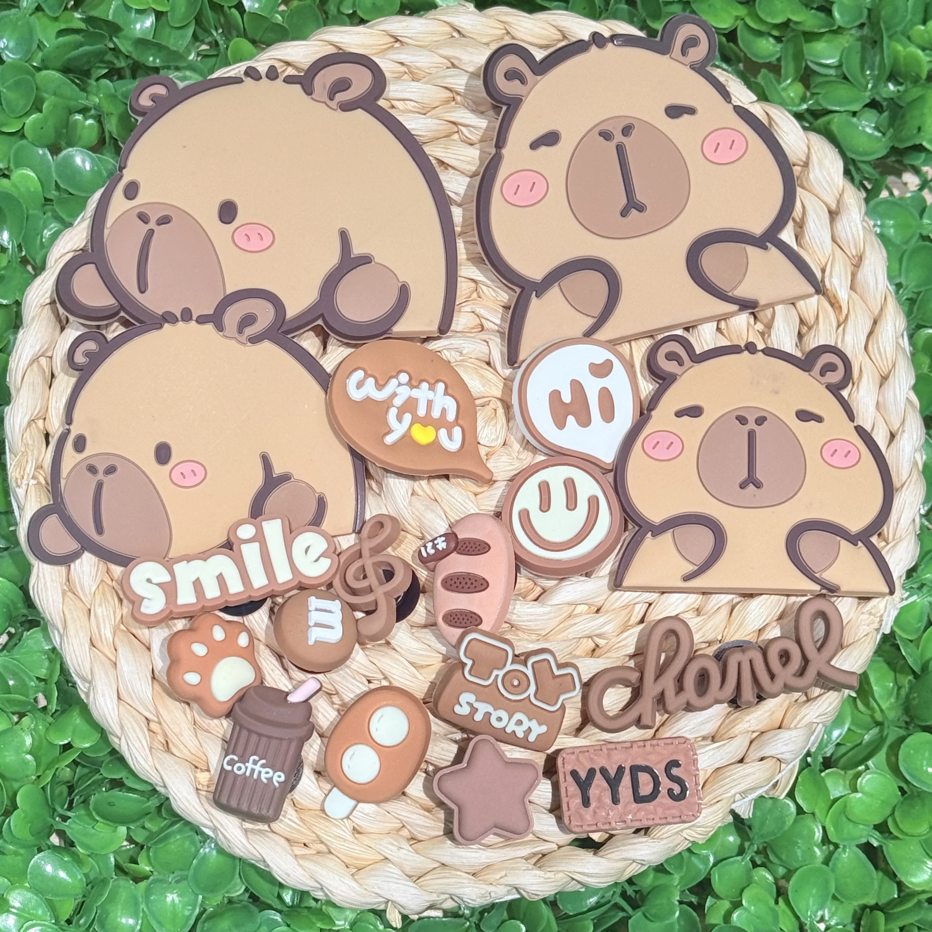 

18Pcs Bread Popsicle Capybara PVC Kids Shoe Charms Brown Series Sandal Buckle Decorations Fit Party Gifts