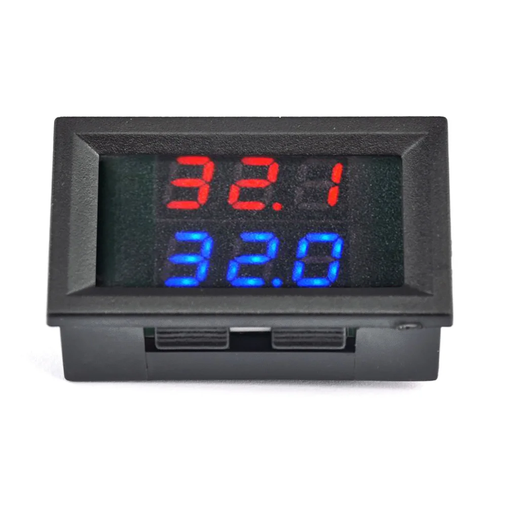 DC 4-28V LED Display Digital Temperature Sensor Thermometer Red Blue Dual Digital Temperature Tester With NTC Dual Probe Cable