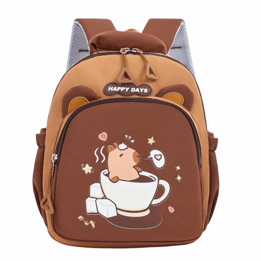 Mochila de guardería de capibara de dibujos animados, mochila de capibara para niños con múltiples bolsillos Kawaii, mochila escolar ligera marrón para niños