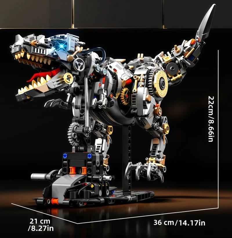 STEM Kreative Jurassic Mechanische Dinosaurier Bausteine Ziegel Tyrannosaurus Rex Tier mit Licht Modell Montage Spielzeug Kind Geschenk – Detail 9