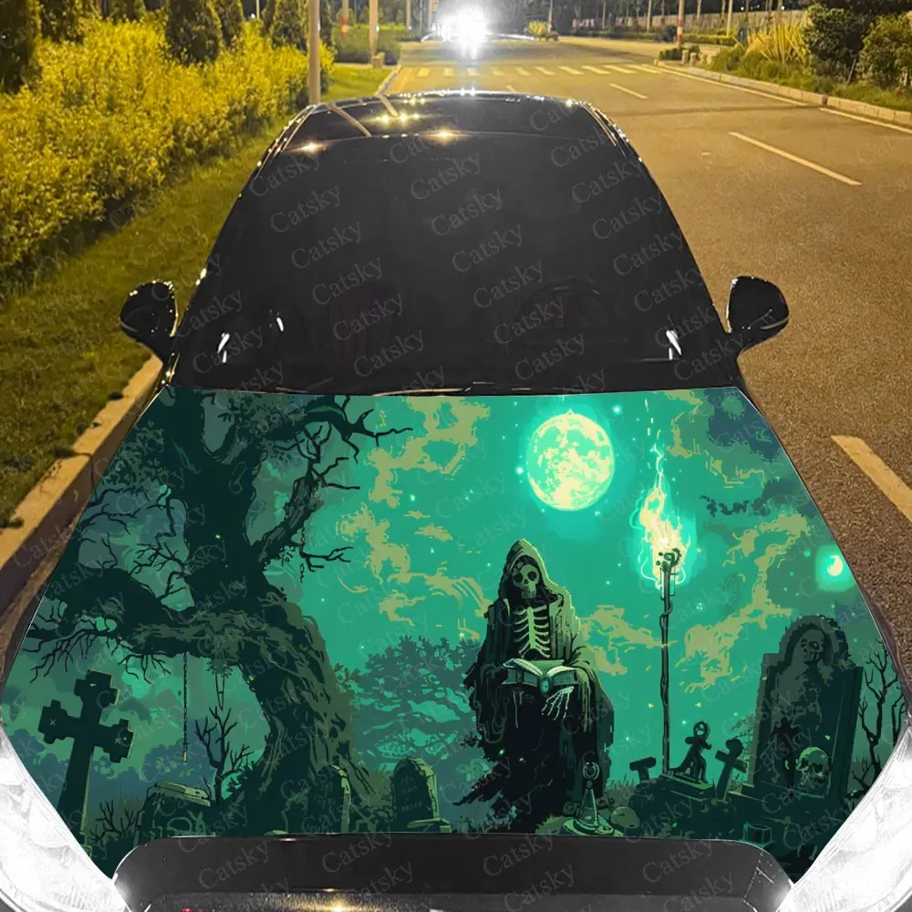 

Mysterious Graveyard Grim Reaper Car Cover Decal, Auto Hood Sticker, Waterproof and Self-adhesive Auto Vinyl Wraps, Cool Car Ext