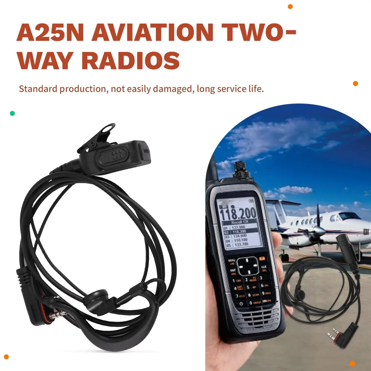 uyuy Walkie Talkie Earhook Headset for ICOM A24, A25CE, A25N Aviation Two-Way Radios Headphones Accessory