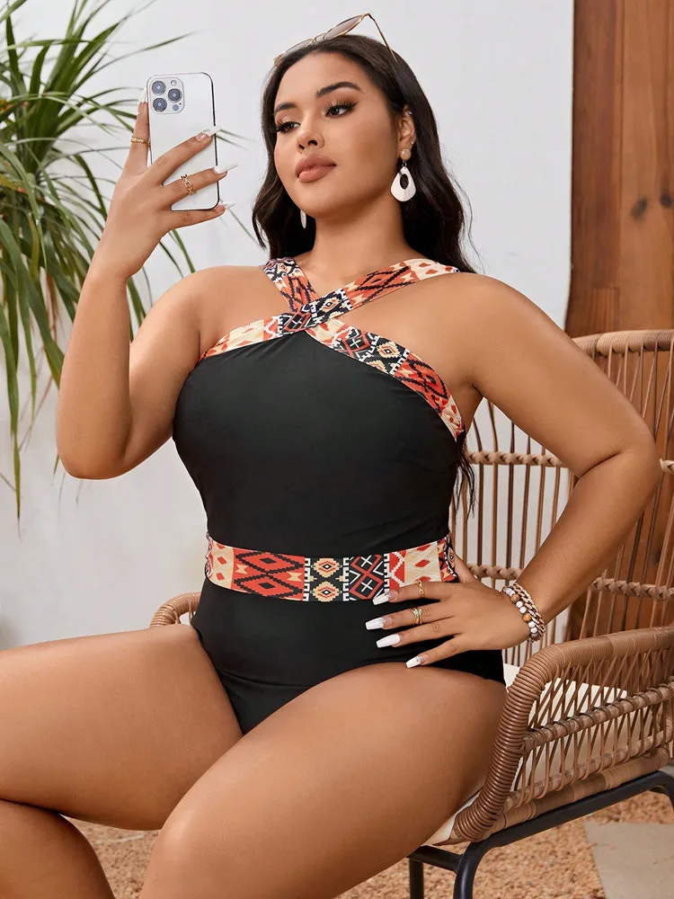 Plus Size Swimsuit Woman One-Piece Bikini 2024 High Waist Sexy Swimwear Women Bathing Suit Beach Swimming Brazilian Monokini