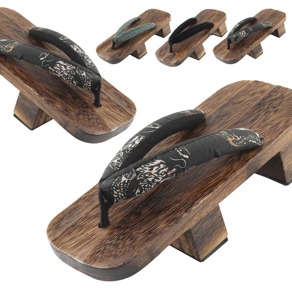 

2026 Men's Japanese Geta Sandals Thick Sole Non Slip Height Increasing Wooden Flip Flops Casual Summer Indoor Outdoor Wear