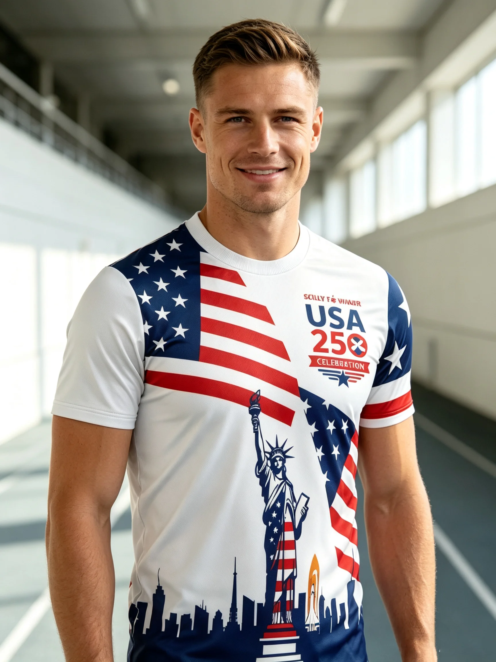USA themed football jersey,landmark full print,4‑way stretch fabric,moisture‑wicking,slim athletic fit