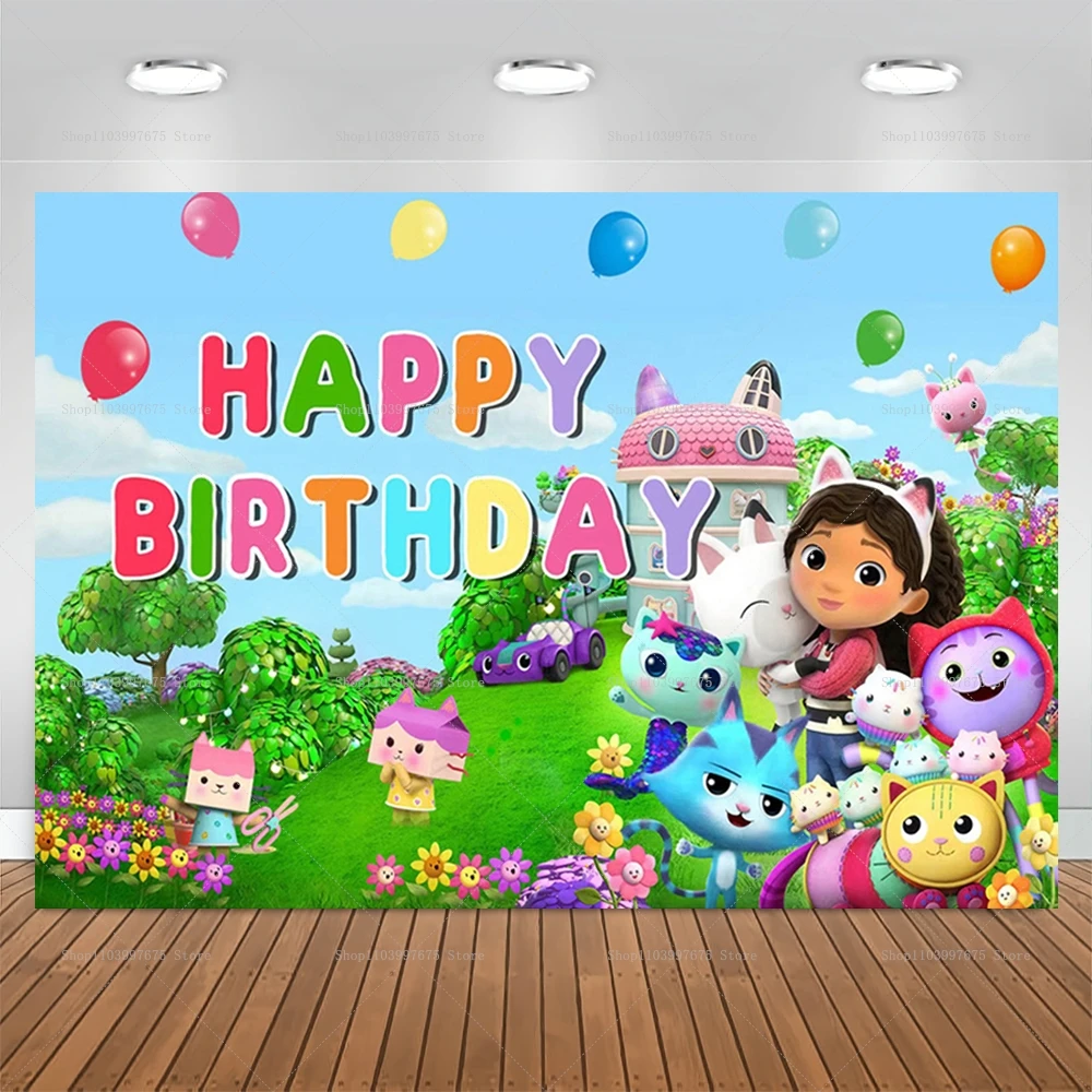 Gabby Dollhouse Backdrop Kids Birthday Party Decoration Photography Background Color Toy Baby Shower Photo Booth Banner Props