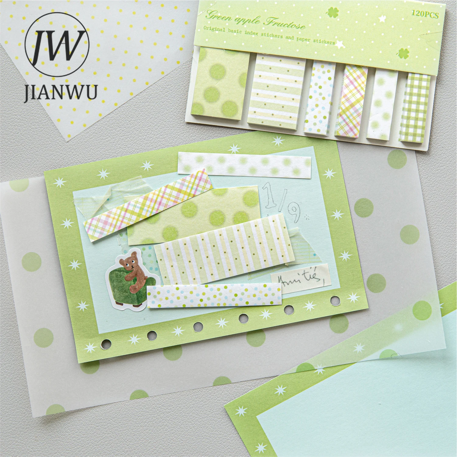 JIANWU Light Colored Wish Series Cute Colorful Gird Landscape Material Collage Scrapbooking Sticker Creative Journal Stationery